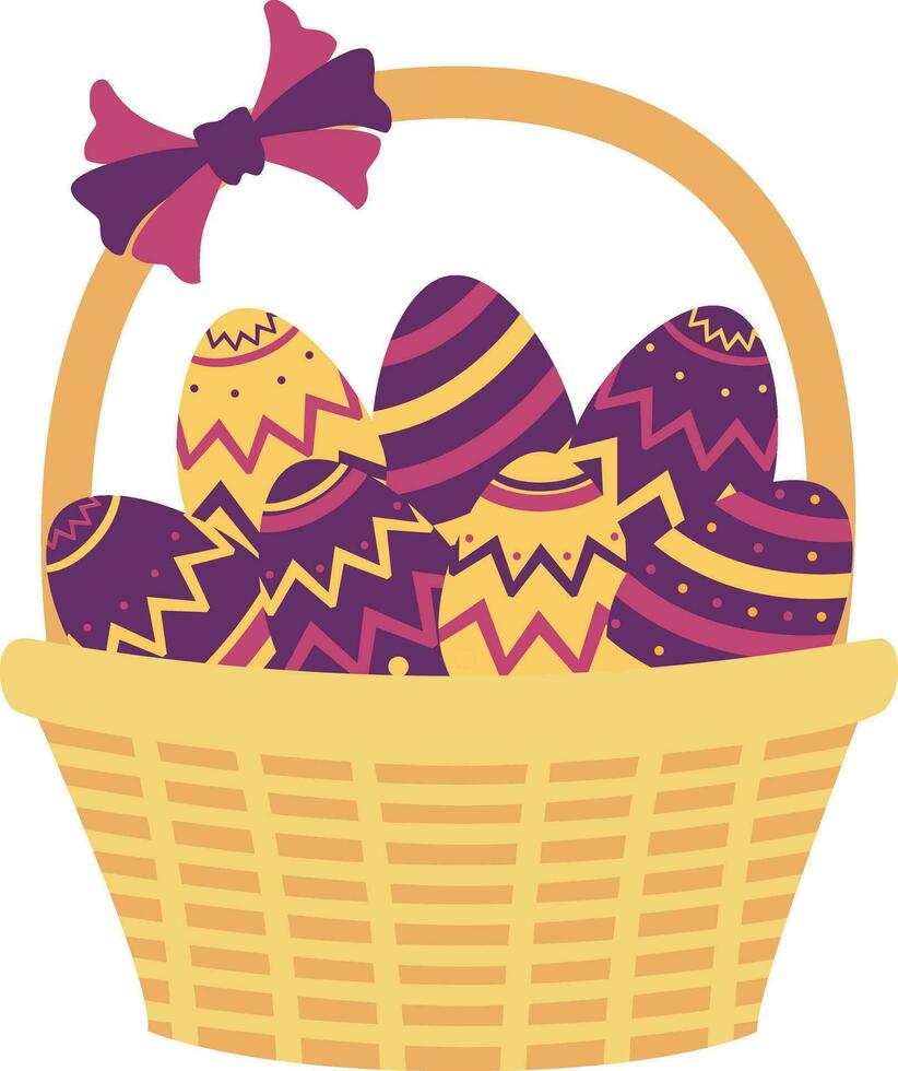basket with easter eggs painted isolated icon vector illustration design