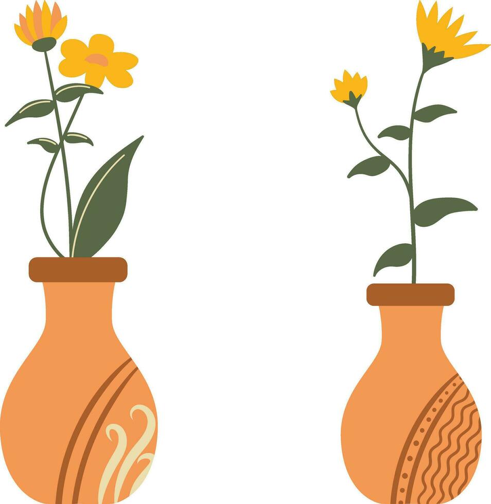 Flowers in vases. Vector illustration in a flat style.