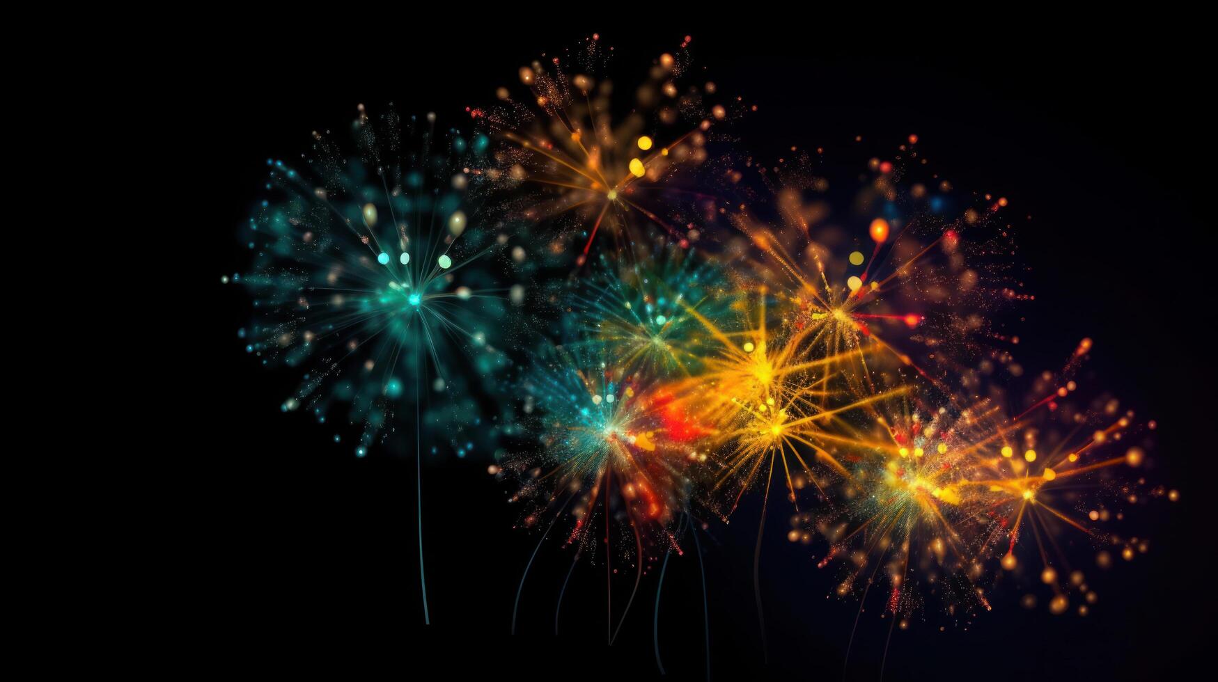 Colorful fireworks of various colors over night sky background. Party Celebration abstract background illustration. AI Generated photo