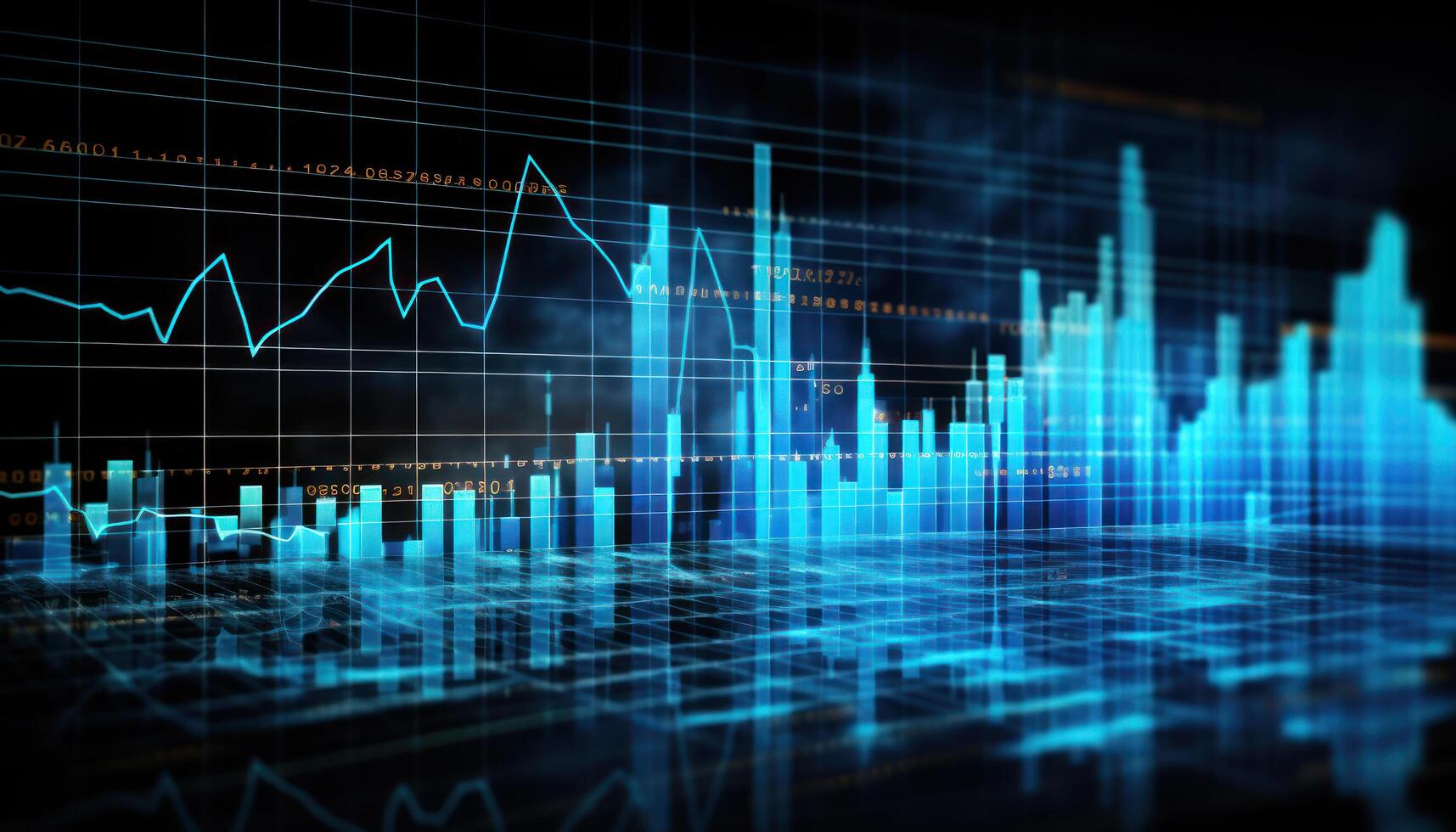 Business candle stick graph chart of stock market investment trading on blue background. Bullish point, up trend of graph. Economy design. photo