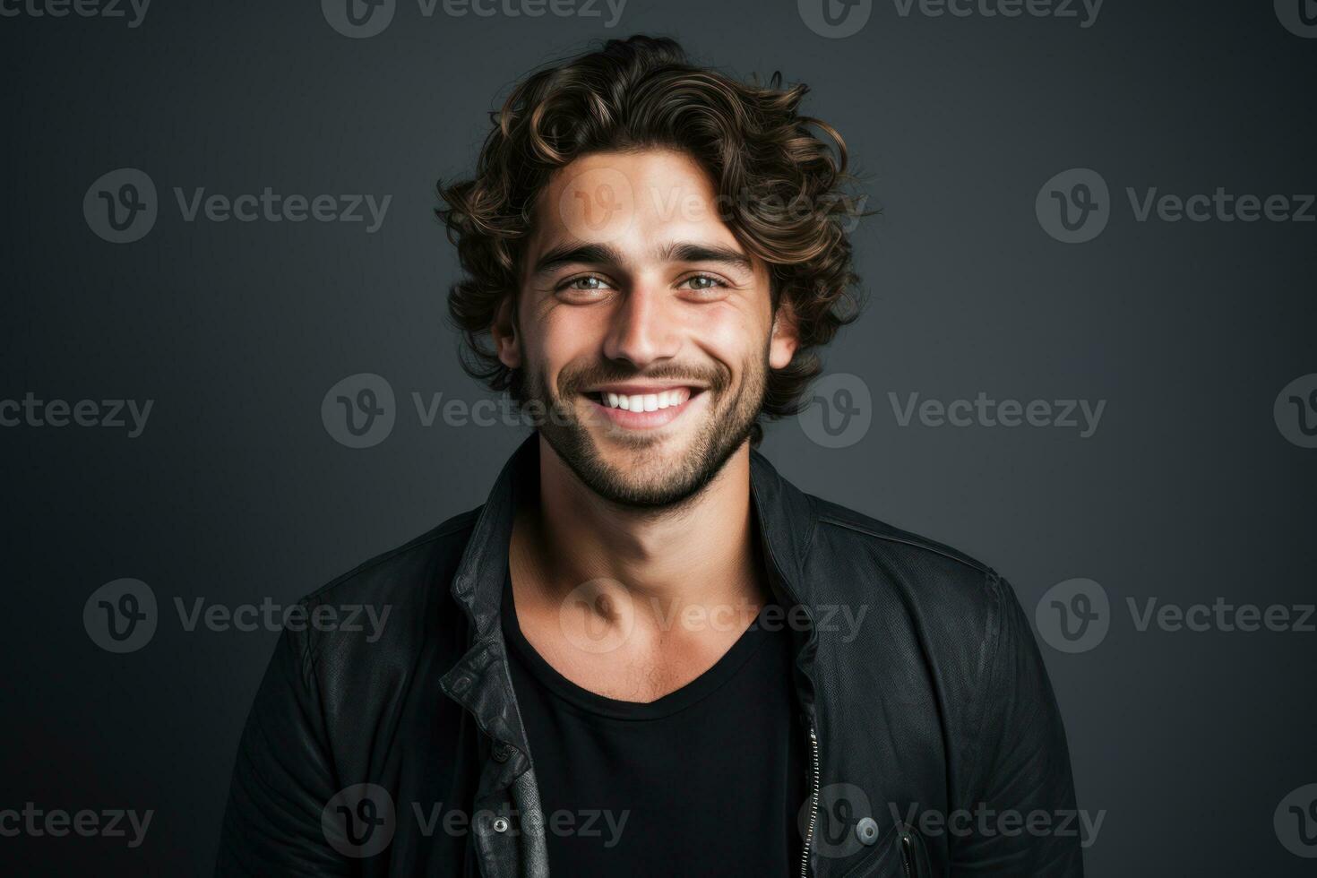 Happy young man portrait with fashion shirt smile on studio background. AI Generated photo
