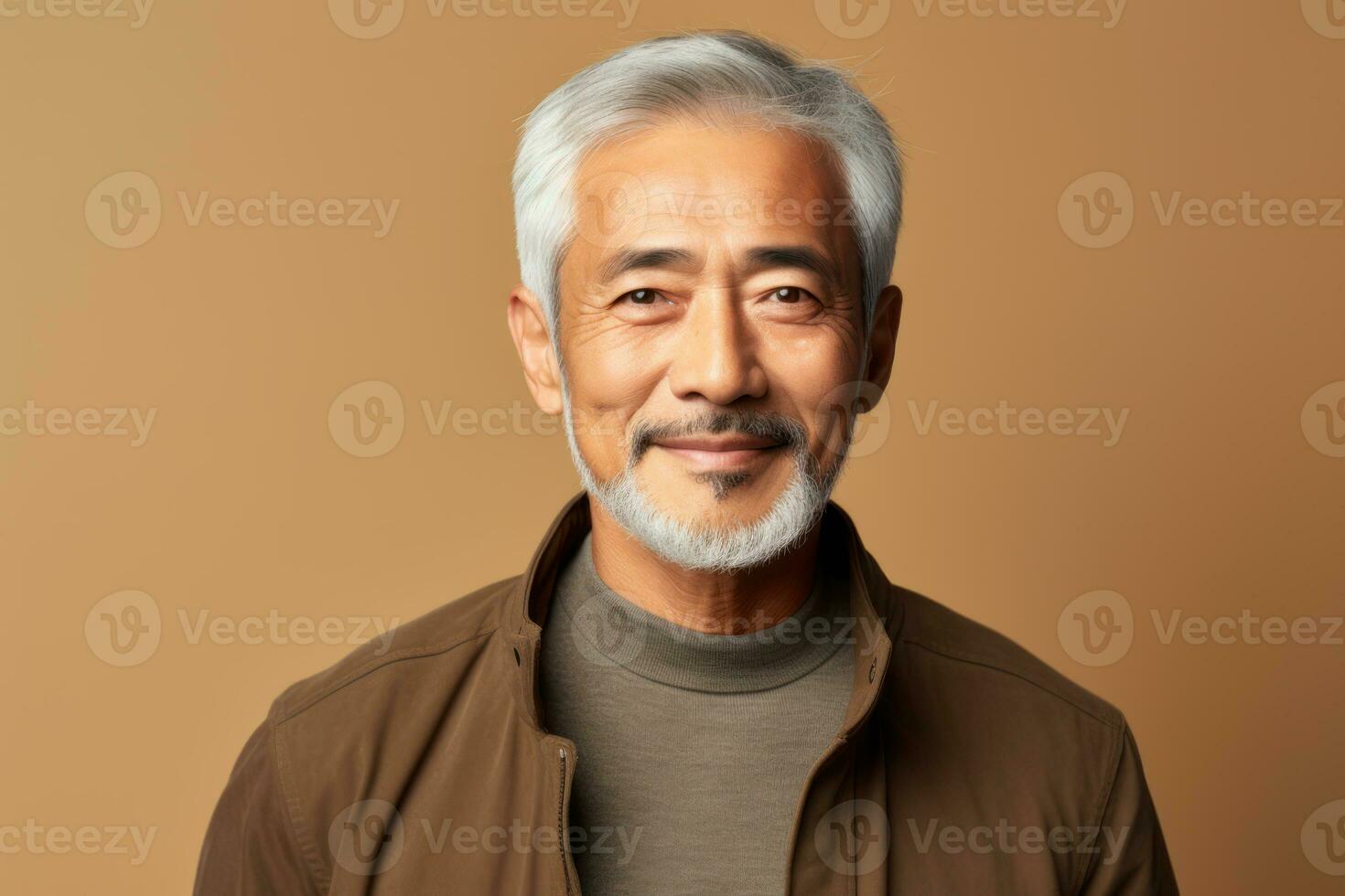 Beautiful senior man with gray hair, happy male portrait in studio background. AI Generated photo