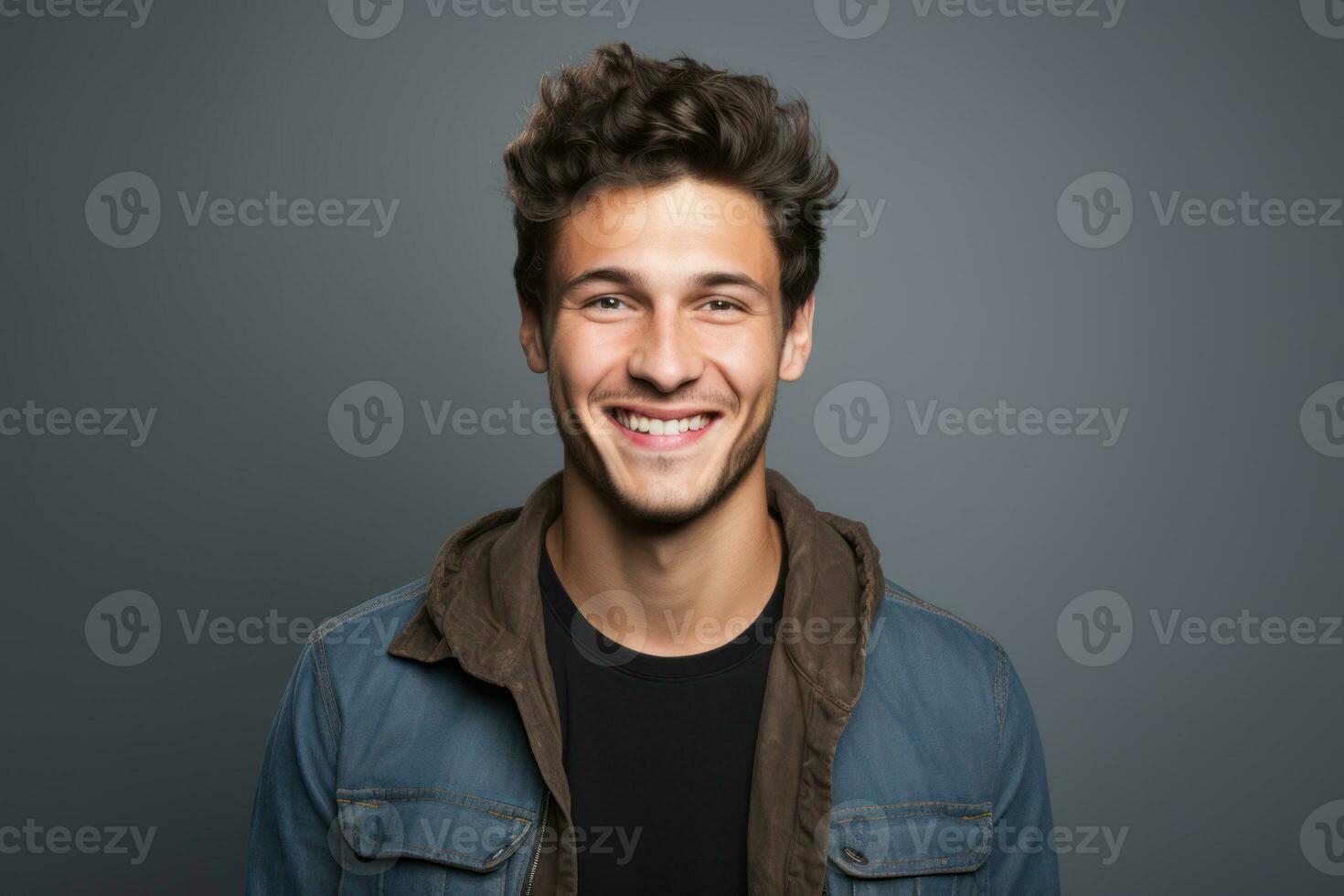 Happy young man portrait with fashion shirt smile on studio background. AI Generated photo
