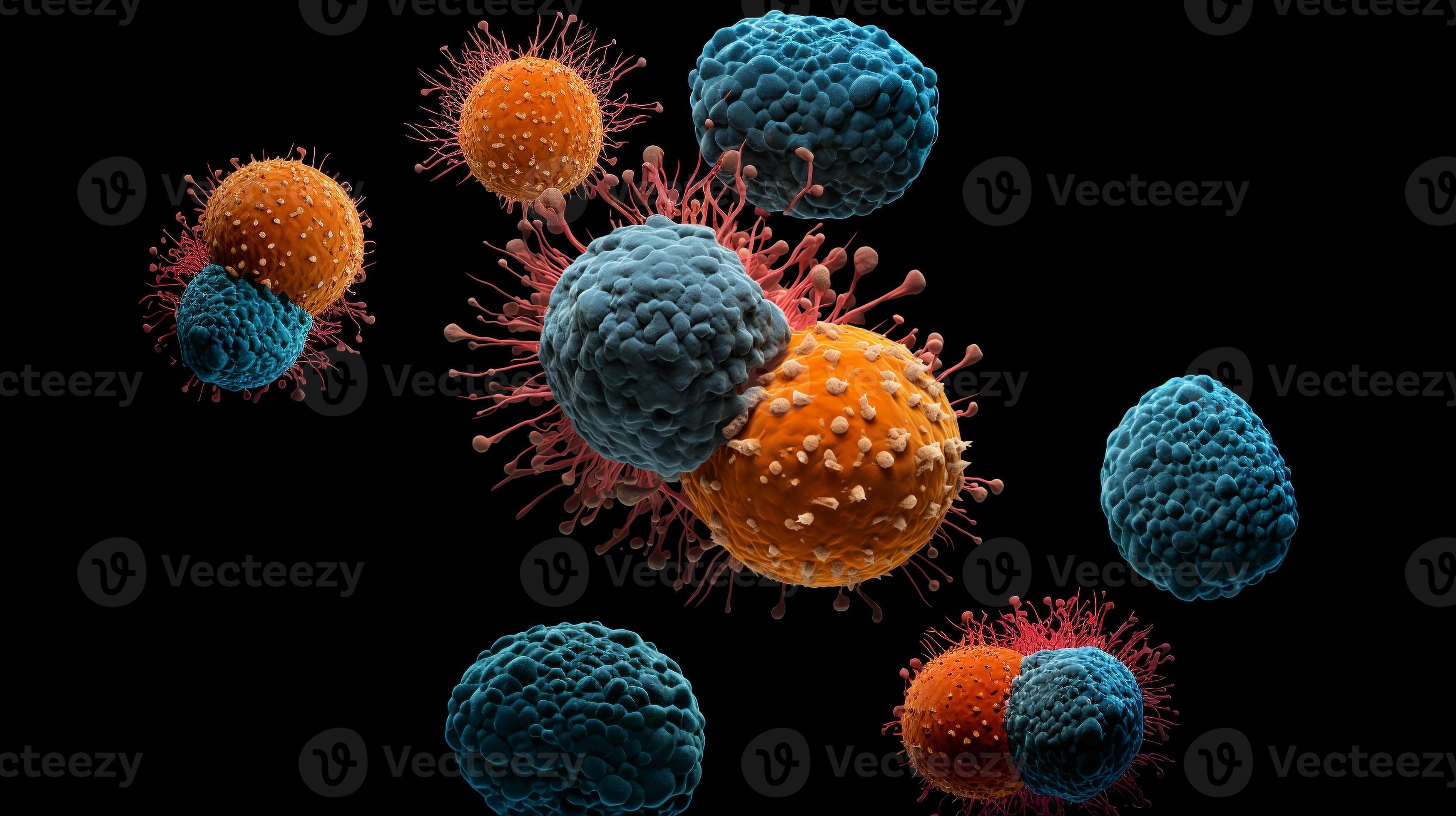 Microscopic scale mold, bacteria, Virus, cell in multiple color