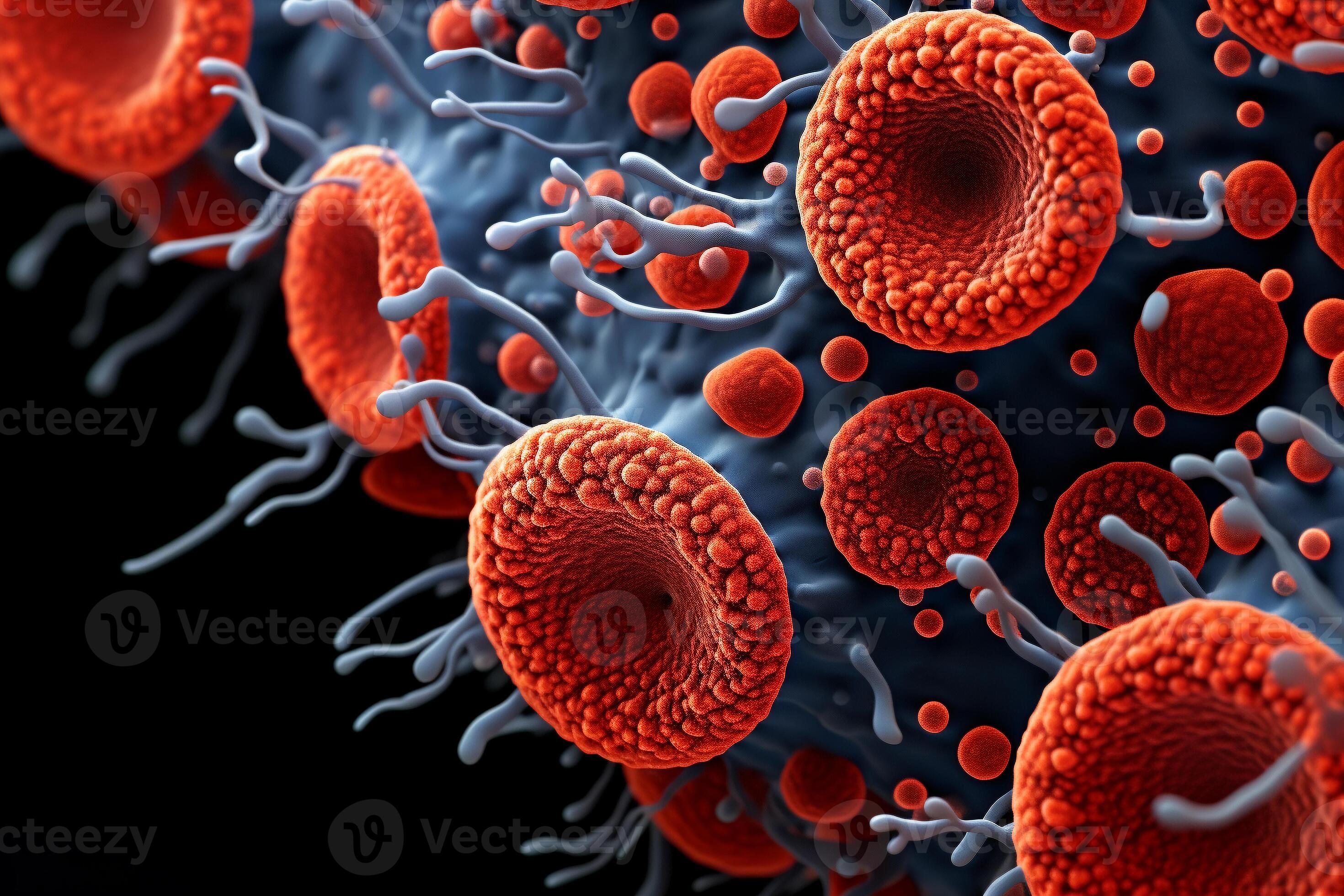 Microscopic scale mold, bacteria, Virus, cell in multiple color