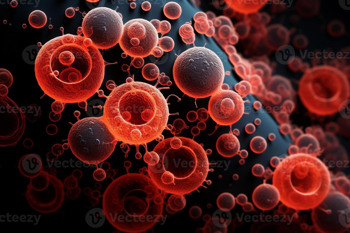 Microscopic scale mold, bacteria, Virus, cell in multiple color abstract concept, . photo