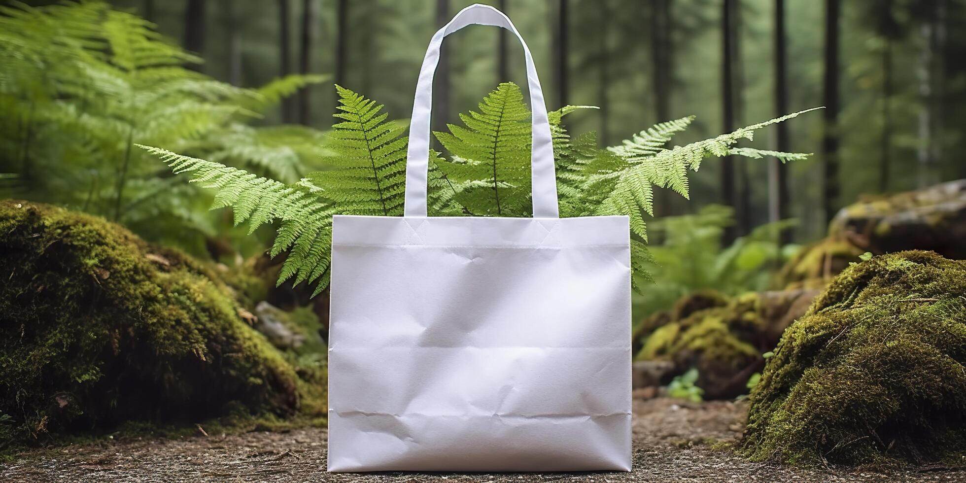 White Blank Bag Mockup with natural theme background. AI Generative photo