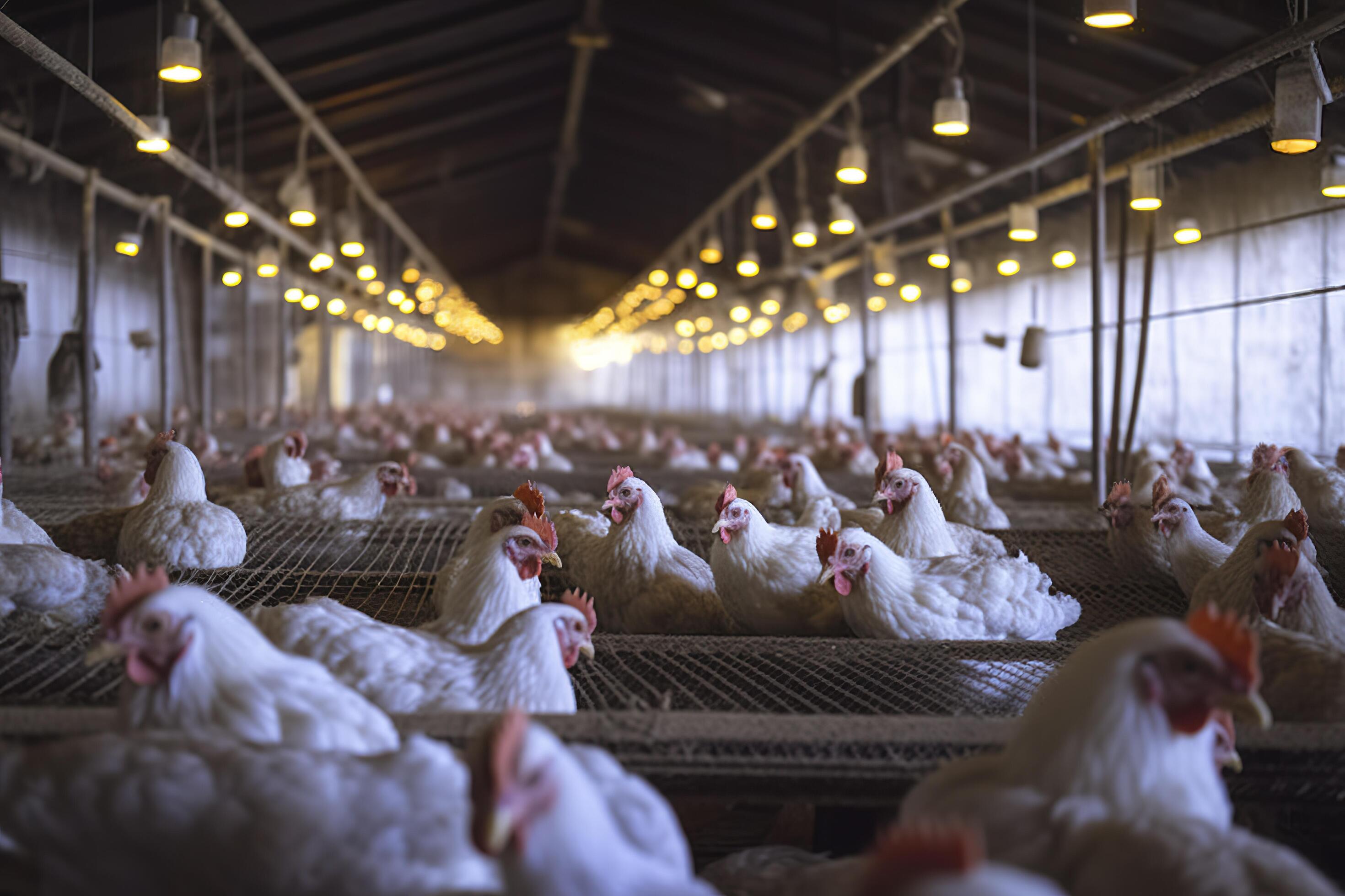 Chicken Farm for growing broiler chickens to the age of one and a half months, AI Generative
