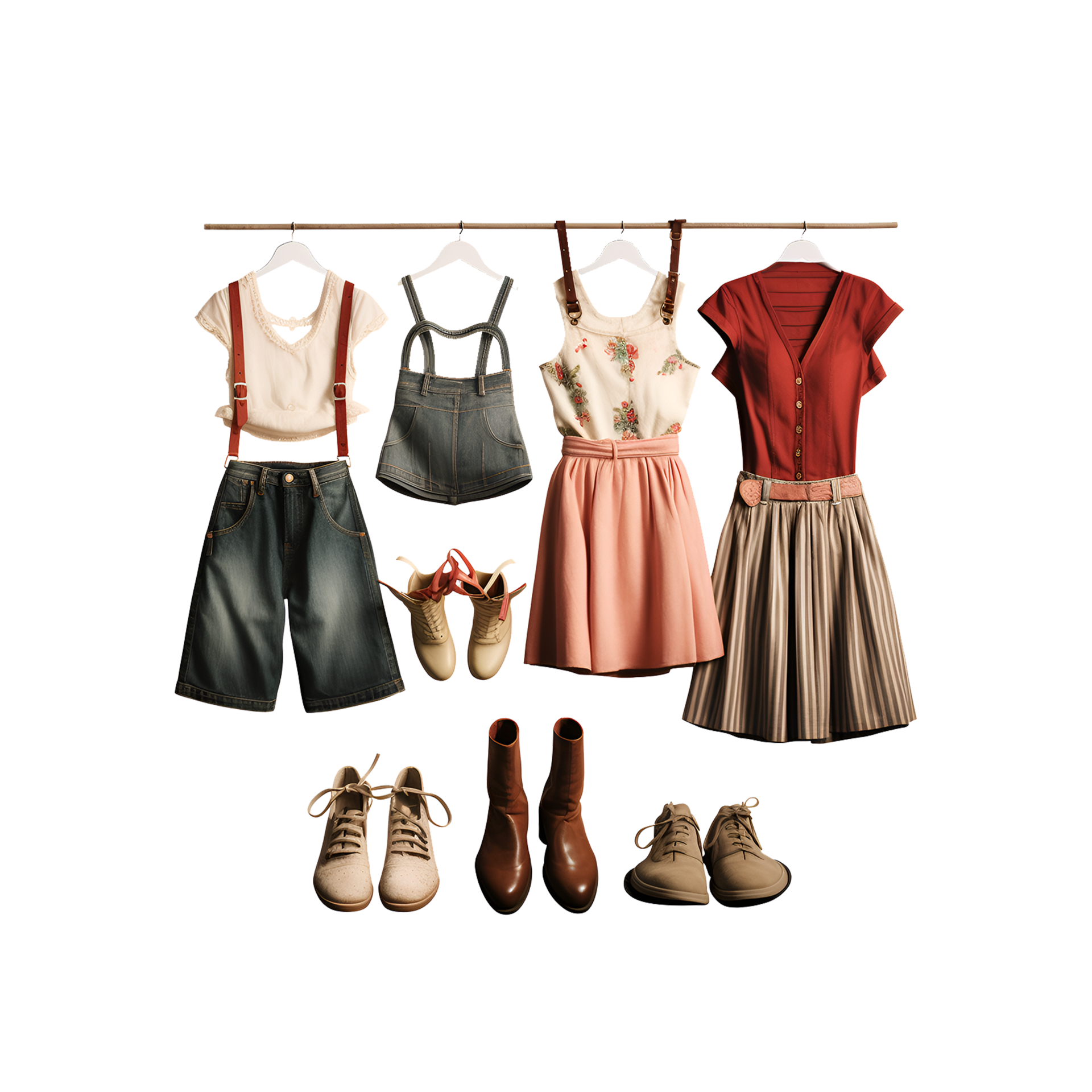 Hanging clothes and shoes cartoon AI Generated 26843936 PNG