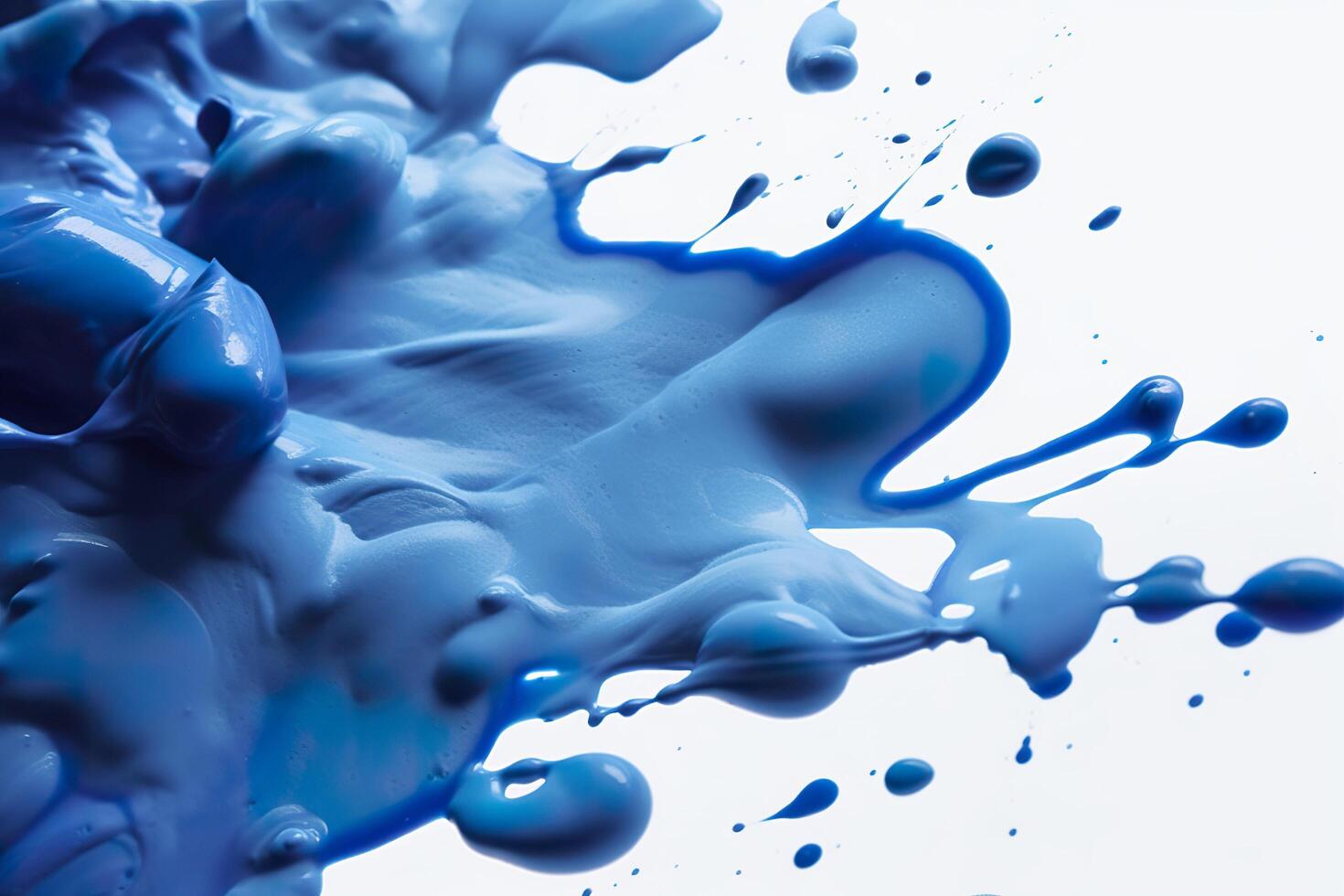 Close up of blue paint shapes on white background with copy space. AI Generative photo