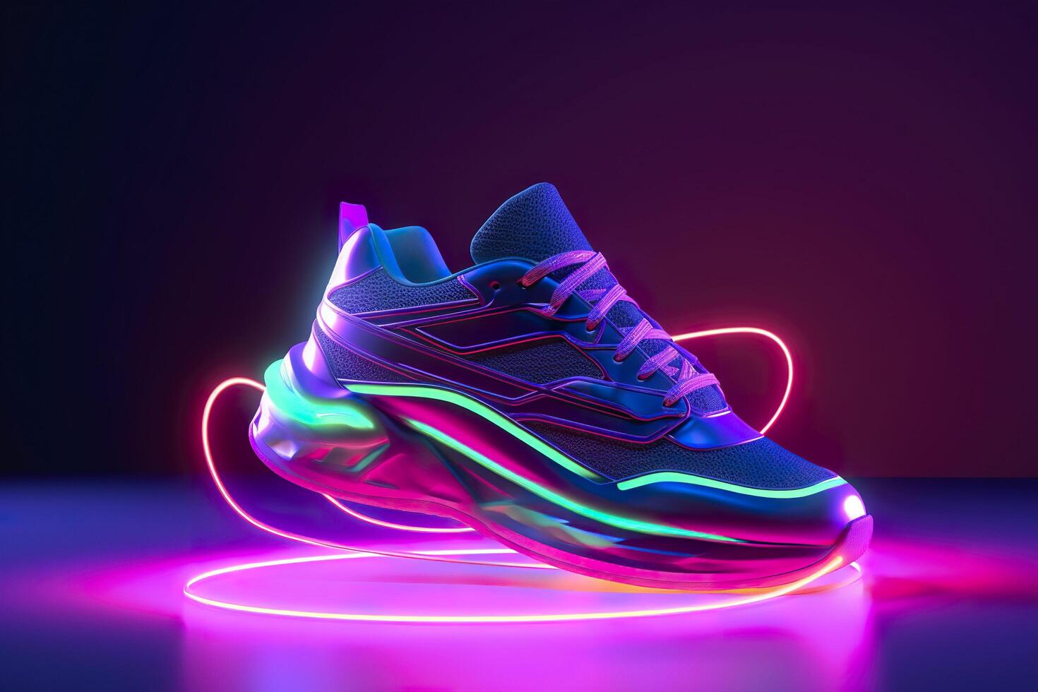 Futuristic fashion original sneakers. Future design of stylish sports shoes  with neon glow, futuristic urban aesthetics. Sportswear, style and fashion,  tomorrow footwear. AI Generative 26844055 Stock Photo at Vecteezy