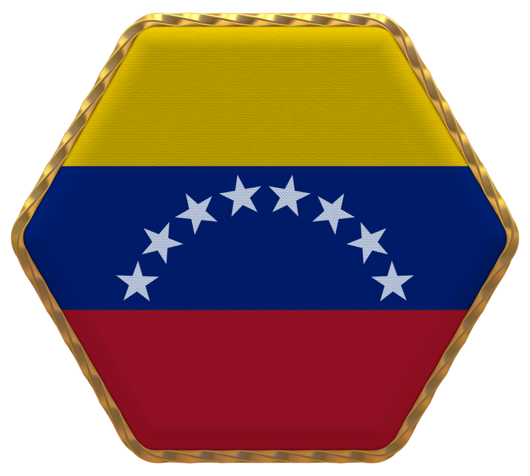 Bolivarian Republic of Venezuela Flag in Hexagon Shape with Gold Border, Bump Texture, 3D Rendering png