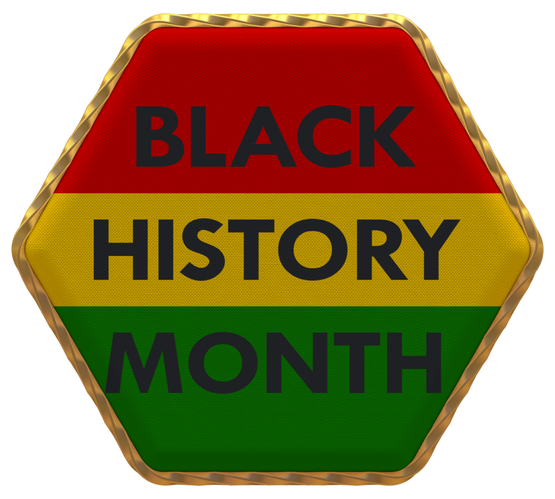 Black History Month Flag in Hexagon Shape with Gold Border, Bump Texture, 3D Rendering png