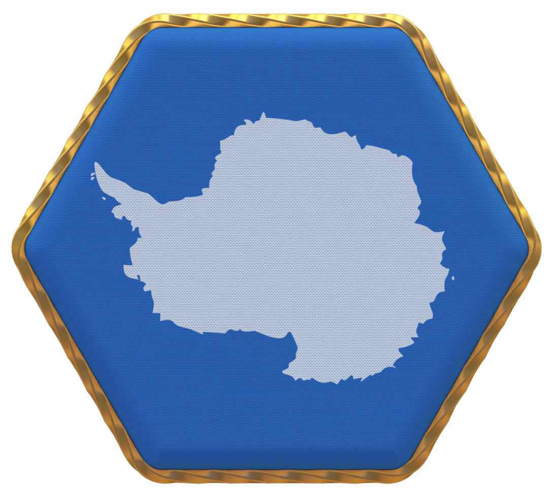 Antarctica Flag in Hexagon Shape with Gold Border, Bump Texture, 3D Rendering png