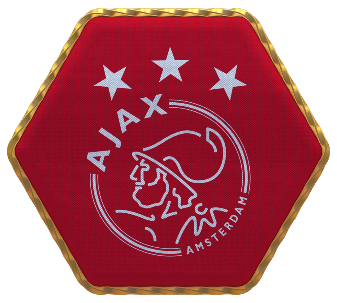 amsterdamsche Amerikaans voetbal club Ajax, afc Ajax, Ajax Amsterdam Amerikaans voetbal club vlag in zeshoek vorm met goud grens, buil textuur, 3d renderen png