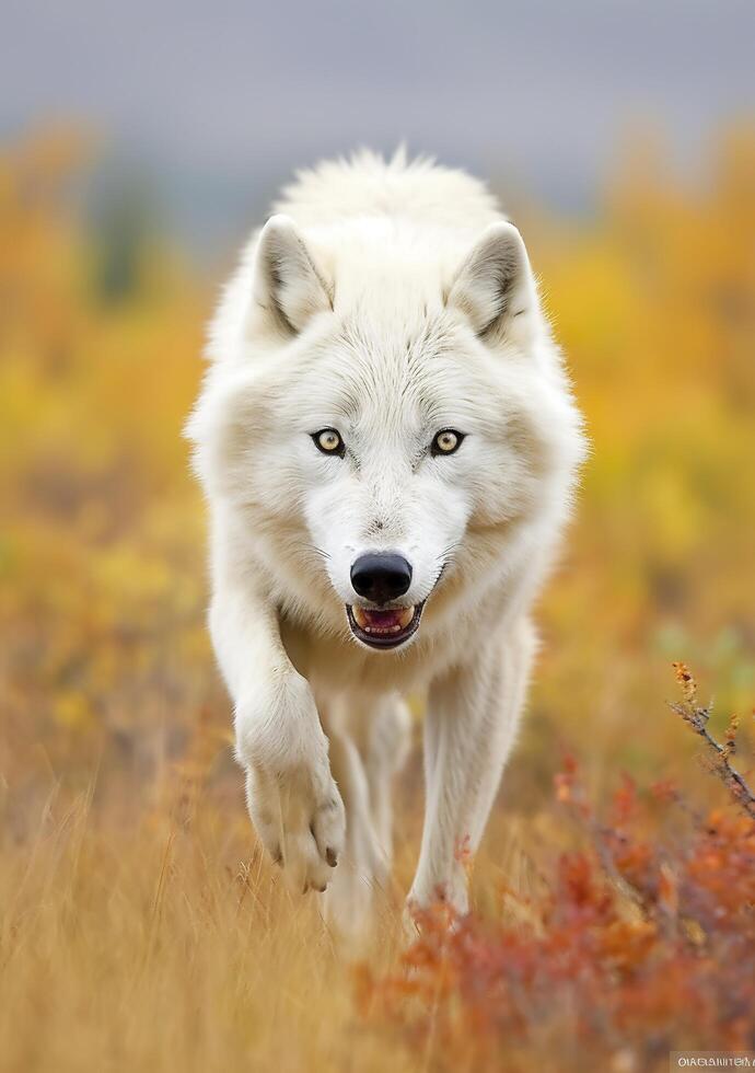 The Wolf Gaze, A Moment of Life in the Arctic Wilderness. AI Generative photo