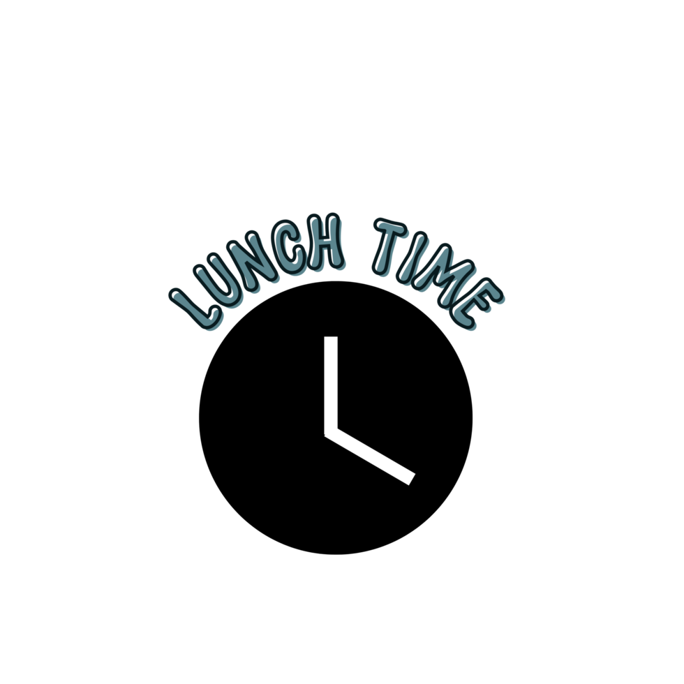 lunch time text calligraphy with clock black silhouette, Clock Silhouette drawing, clock Silhouette art, clock Silhouette design, lunch time  typography, clock illustration on transparent background png