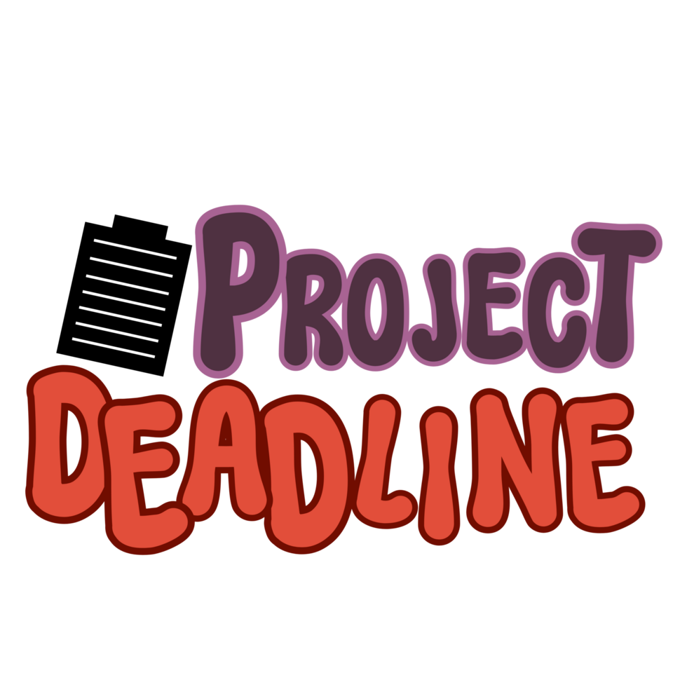 Project Deadline text calligraphy with assignment paper icon, Project Deadline Typography illustration,  todo list words, daily digital planner sticker element clipart on transparent background png