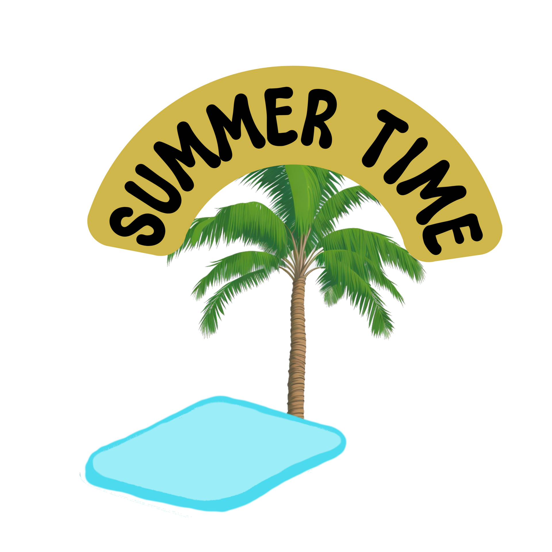 Sommer- Zeit Text Kalligraphie mit Kokosnuss Baum und Schwimmen ...