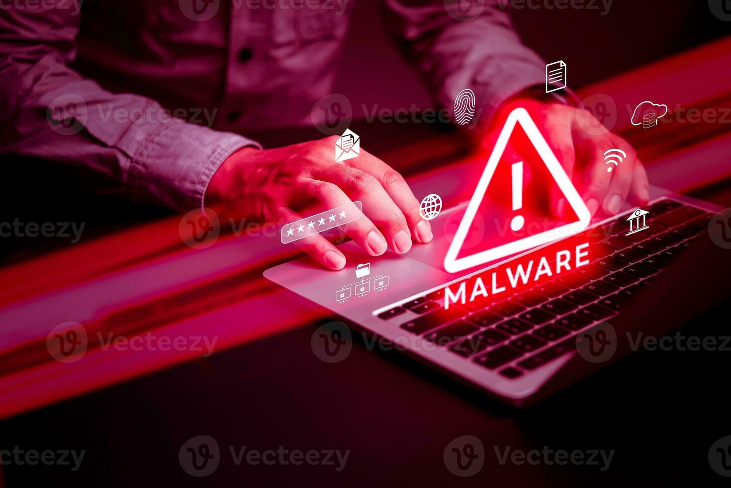 hacker uses malware with laptop computer hack password the personal data and money from Bank accounts.Scam Virus Spyware Malware Antivirus digital technology internet online Concept. photo