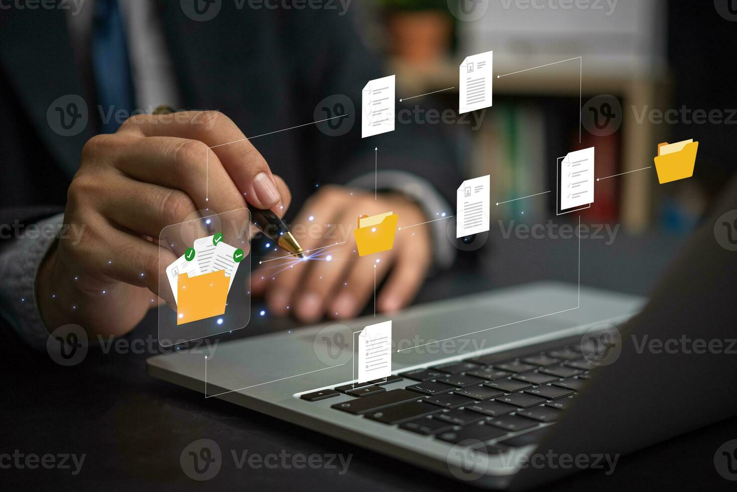 Document Management System or DMS. information technology IT working on laptop.Internet Document management Storage and Technology Concept. photo