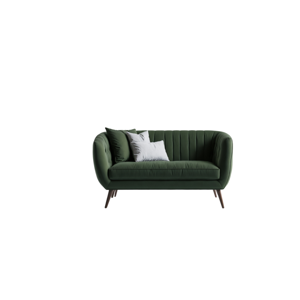 Minimalistic modern living room Olive Green sofa clipart on transparent background, Modern home decor interior couch, living room furniture living room decor, Home interior Decorative element png