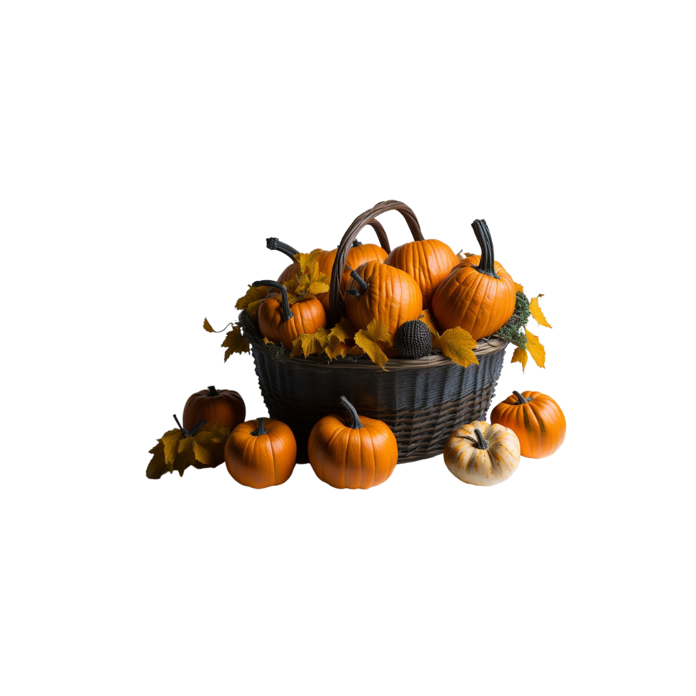 Bamboo basket full of harvested organic Fresh halloween pumpkin vegetable clipart isolated, isolated Sweet pumpkin vegetable clipart, Ripe pumpkin clipart, pumpkin basket  clipart, autumn vegetable png