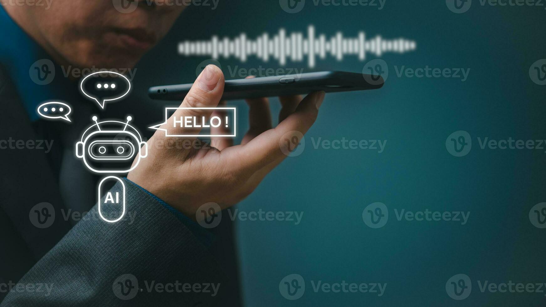 conversation with AI Chatbots use their voices to dub movies or read commercials. Voice recognition of modern AI technology. photo