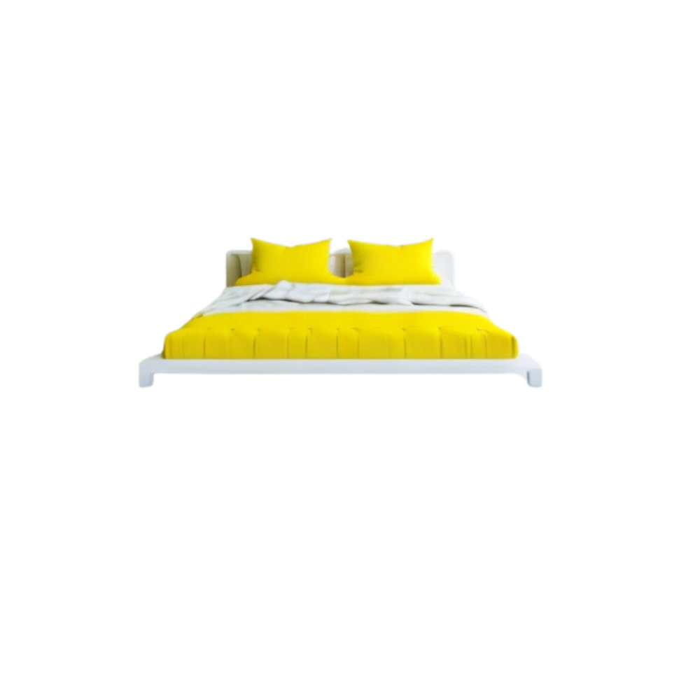 minimalistisch modern knus geel gekleurde getuft bed met wit hoofdkussen en deken clip art Aan transparant achtergrond, geïsoleerd geel gekleurde matras, knus geel gekleurde kinderbed meubilair met bed lakens png