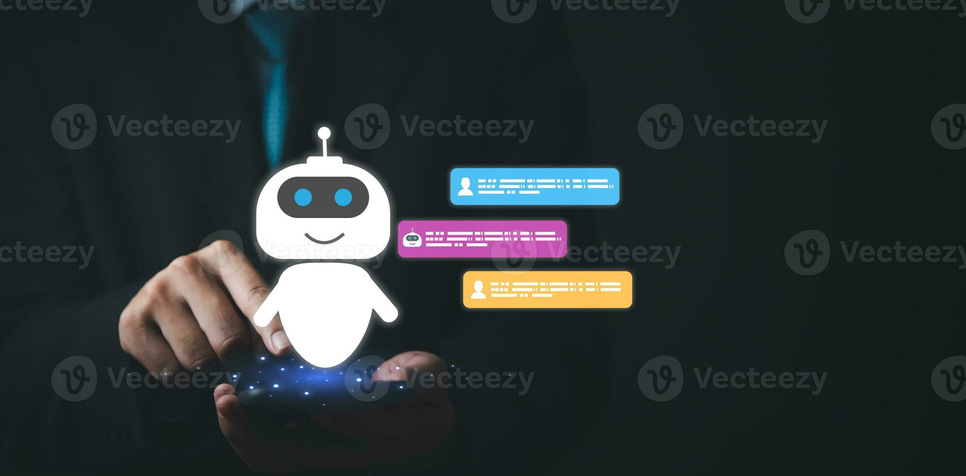 Chat bots AI artificial intelligence Digital Age offering support Customer Service human resources, making businesses information online technology. photo