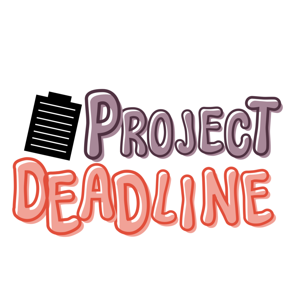 Project Deadline text calligraphy with assignment paper icon, Project Deadline Typography illustration,  todo list words, daily digital planner sticker element clipart on transparent background png