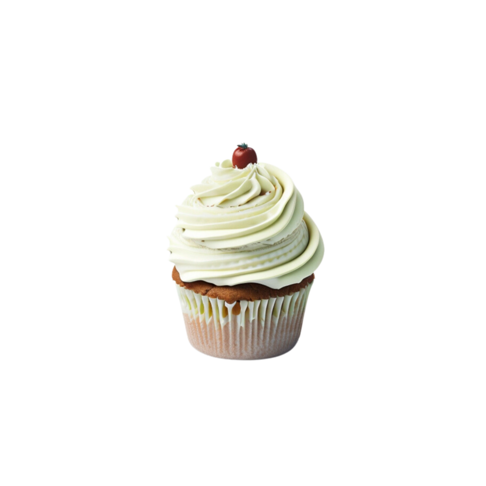 Cupcake with Vanilla cream on the top, Cupcake with cream on the top, Vanilla Creamy cupcake dessert, Muffin cake with Vanilla creamy top, isolated Mini cake, Single serve cake isolated clipart png