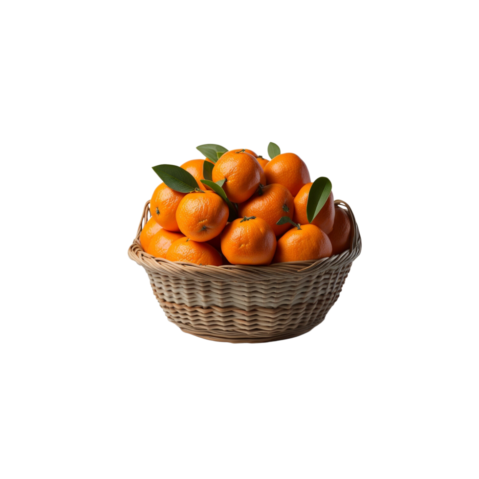 bambu korg full av nyligen UPPTAGITS organisk apelsiner frukt ClipArt isolerat, isolerat mandarin frukt ClipArt, korg ClipArt isolerat frukt vattenmelon , mandarin ClipArt, ljuv orange korg png