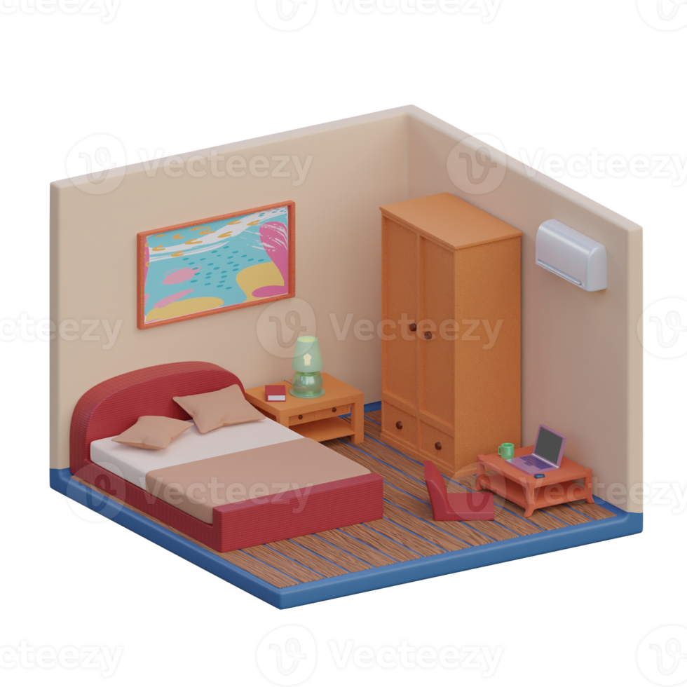 3d rendered isometric bedroom perfect for design project png