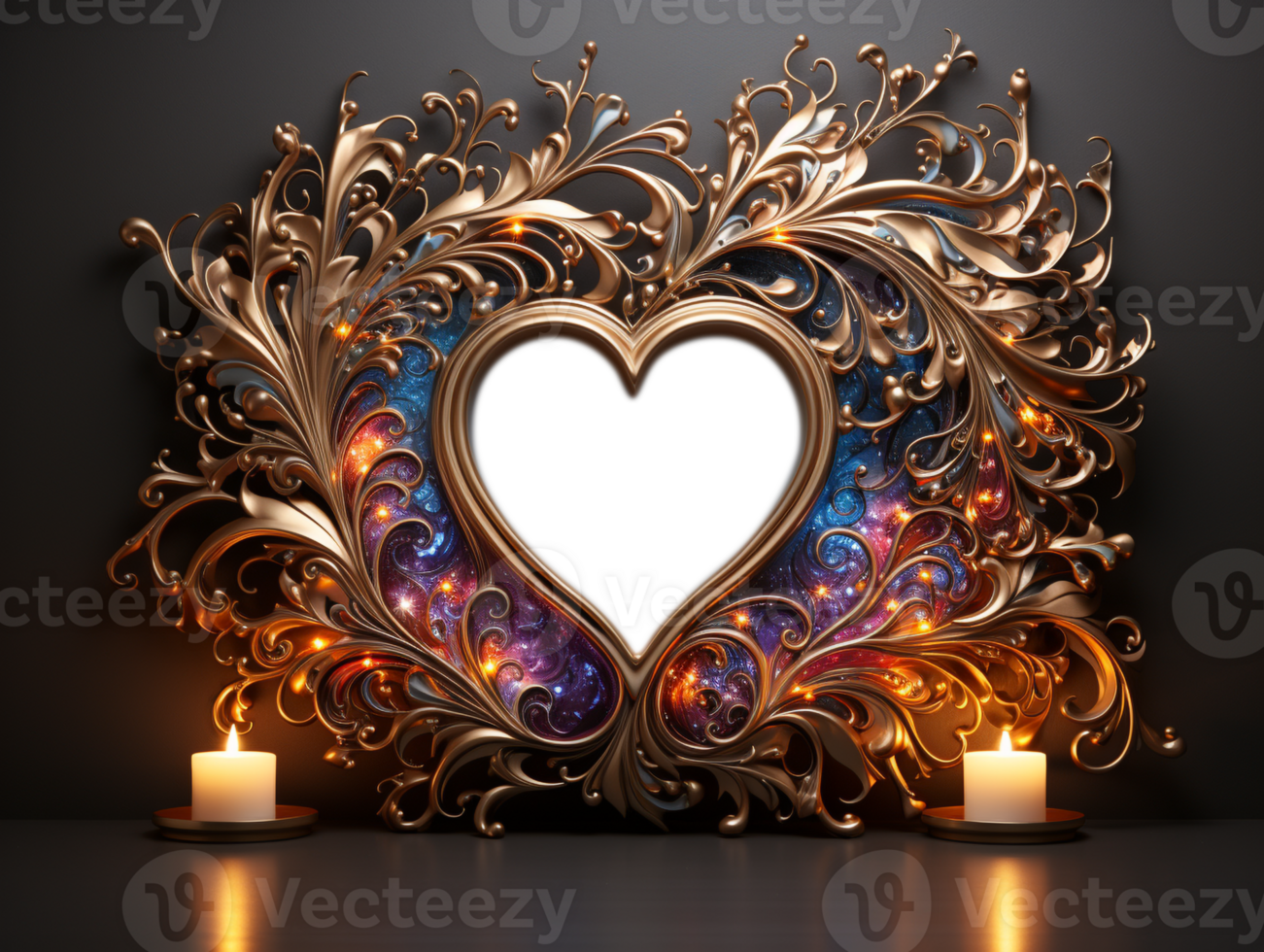 Exquisite AI generated luxury heart picture frame. Perfect for cherished memories. png