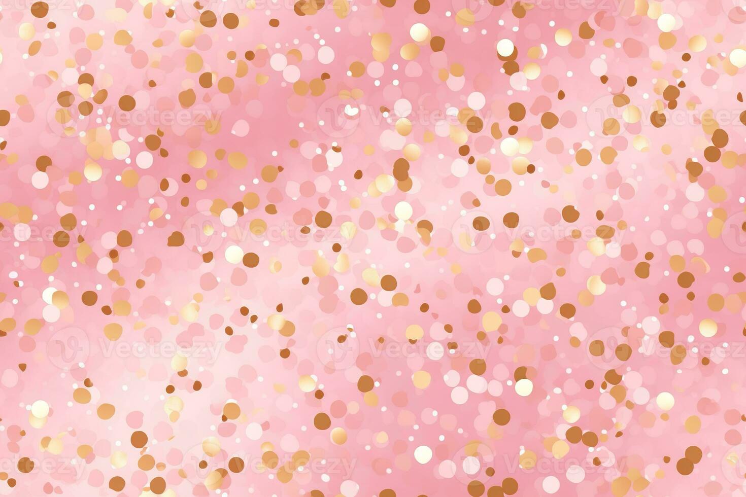 Pink seamless pattern with golden glitter, sequins. Applicable for wrapping paper, print. Background with shiny sparkles, particles. Repeatable texture. Celebration, festive, event. Generative AI. photo