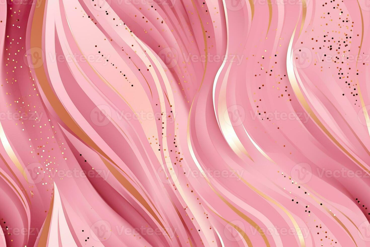 Pink seamless pattern with abstract waves. Applicable for fabric print, textile, wrapping paper, wallpaper. Pink background with shiny golden particles. Repeatable texture. Generative AI. photo