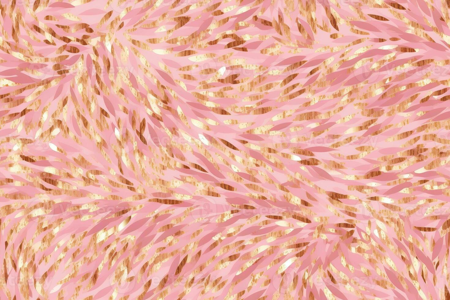 Pink seamless pattern with abstract elements. Applicable for fabric print, textile, wrapping paper, wallpaper. Pink background with shiny golden particles. Repeatable texture. Generative AI. photo