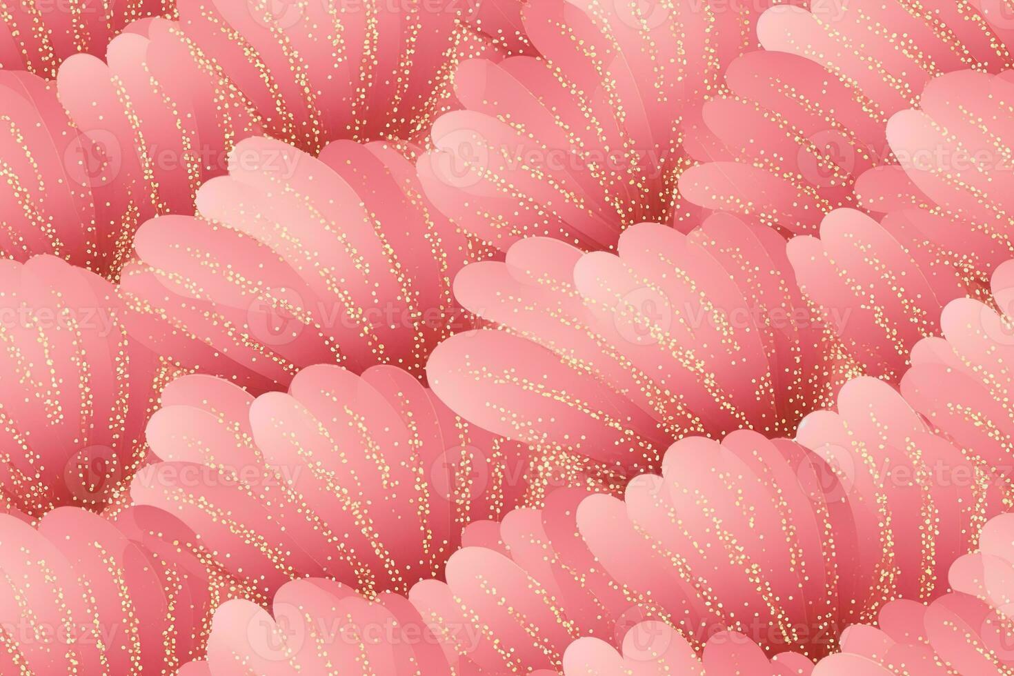 Pink seamless pattern with abstract elements. Applicable for fabric print, textile, wrapping paper, wallpaper. Pink background with shiny golden particles. Repeatable texture. Generative AI. photo