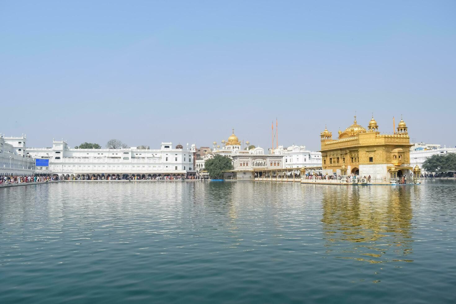 Amritsar, India - May 31 2023 - Beautiful view of Golden Temple - Harmandir Sahib in Amritsar, Punjab, India, Famous indian sikh landmark, Golden Temple, the main sanctuary of Sikhs in Amritsar, India photo