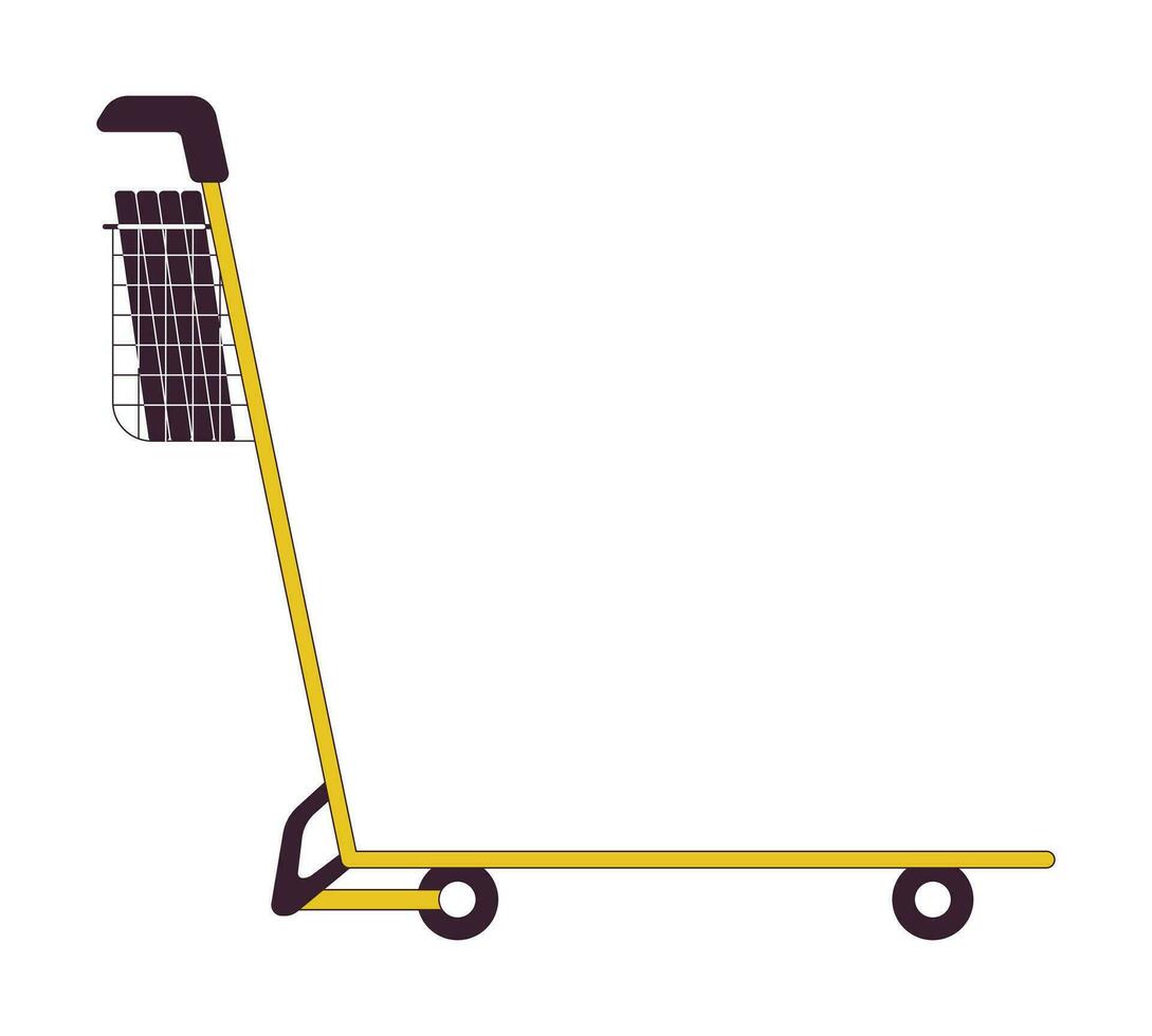 Luggage cart at airport, hotel flat line color isolated vector object. Baggage handling trolley. Editable clip art image on white background. Simple outline cartoon spot illustration for web design