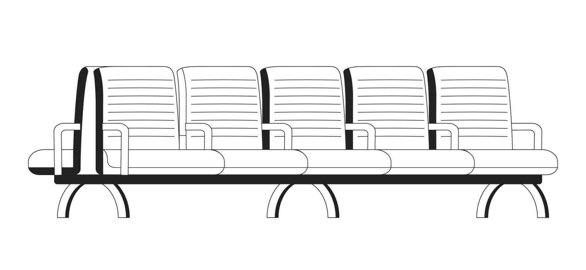 Wooden bench monochrome flat vector object. Comfortable seats in waiting room. Editable black and white thin line icon. Simple cartoon clip art spot illustration for web graphic design