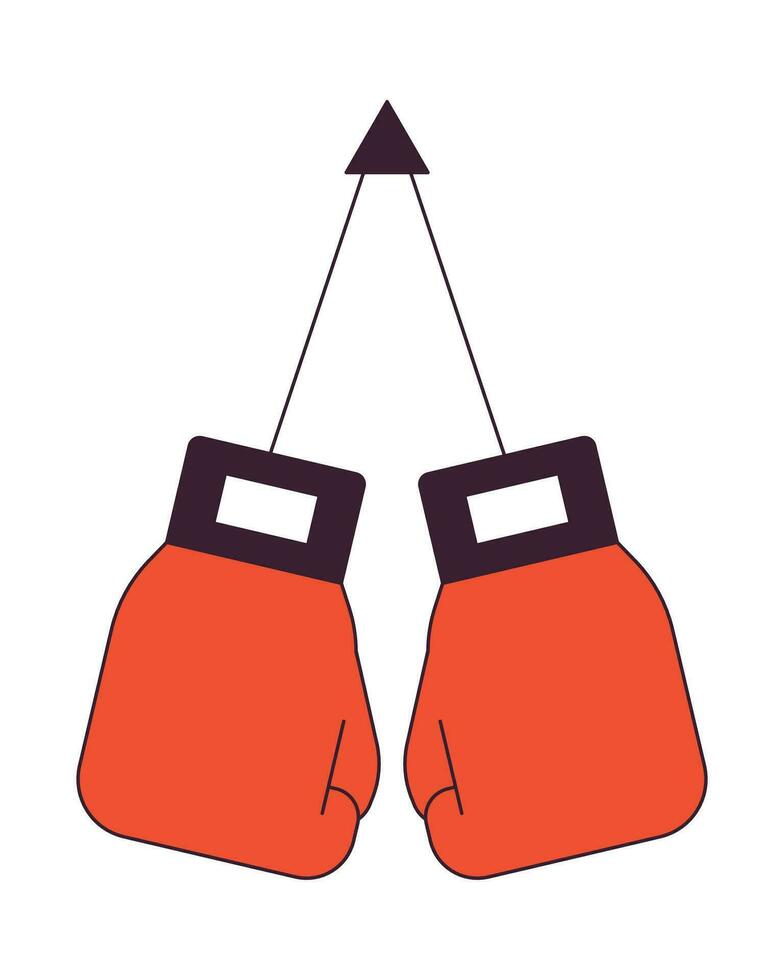 Hanging boxing gloves flat line color isolated vector object. Self defense. Kickboxing power. Editable clip art image on white background. Simple outline cartoon spot illustration for web design
