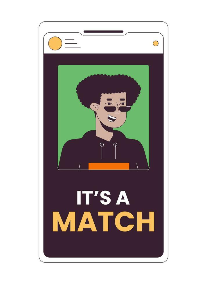 Online dating app on smartphone flat line concept vector spot illustration. Smiling man on phone screen 2D cartoon outline object on white for web UI design. Editable isolated color hero image