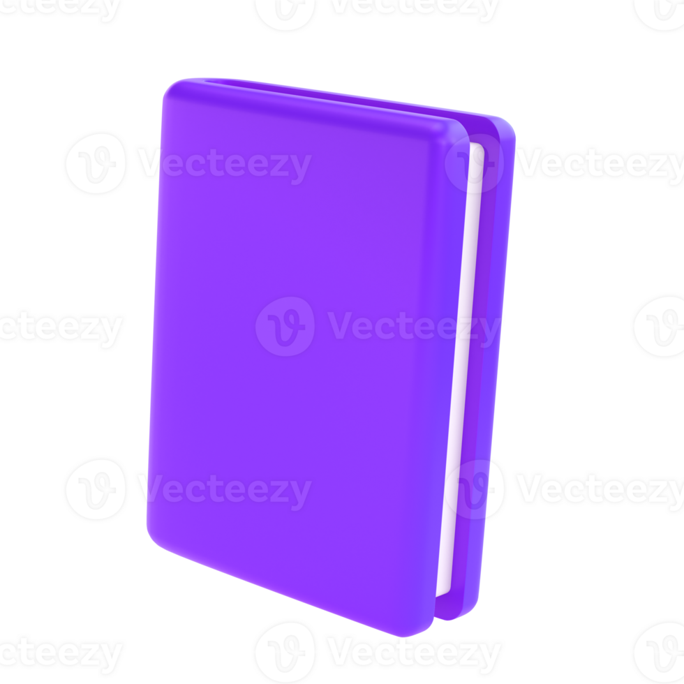 3d violet cute empty notepad book stationery for school isolated background with clipping path. Simple render illustration. Design element for posters, banners, calendar and greeting card png