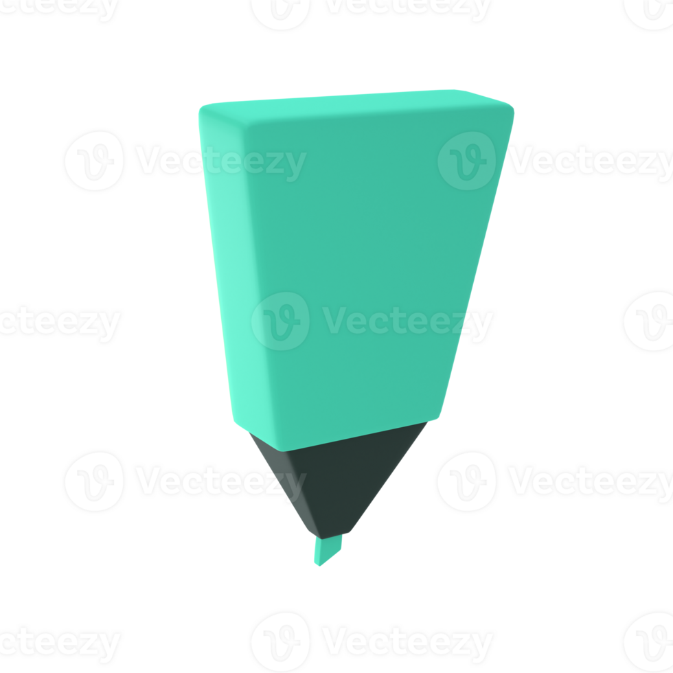 3d turquoise highlighter marker icon for office. Stationery important message symbol illustration rendering editable isolated with clipping path back to school concept png
