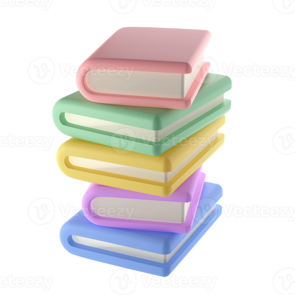 3D Stack of Closed Books library Icon Isolated with clipping path. Render Educational or Business Literature. Reading Education, E-book, Literature, Encyclopedia, Textbook Illustration png