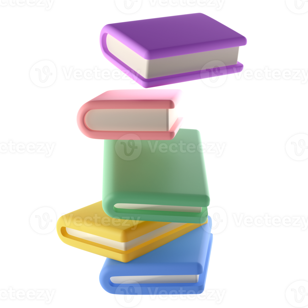 Color 3D Stack of Closed Books in air Icon Isolated with clipping path. Render Educational or Business Literature. Reading Education, E-book, Literature, Encyclopedia, Textbook Illustration png