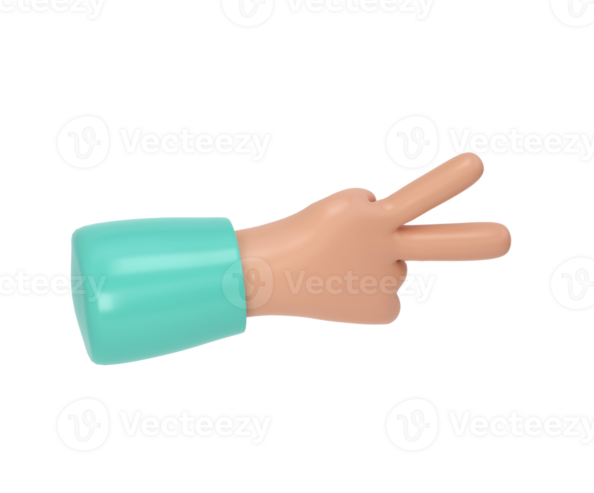 3d mão vitória ícone ilustração. dois dedos social ícone. desenho animado personagem mão gesto. o negócio sucesso grampo arte isolado transparente png