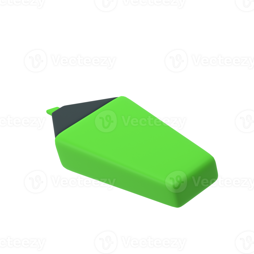 3d verde evidenziatore marcatore icona per scuola ufficio. Stazionario importante Messaggio simbolo illustrazione interpretazione modificabile isolato trasparente png